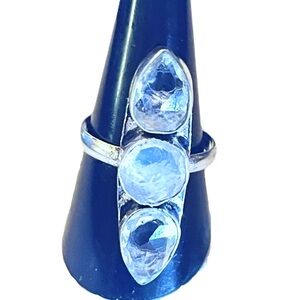 New Artisan Purple Natural Amethyst Quartz Stone 925 Sterling Silver 3 Tier Ring